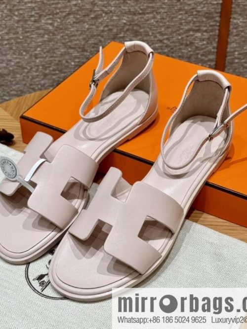 Hermès 196 Santorini Sandals 50 Plain Weave/Swift Petal Powder/Petal powder