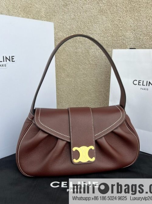 CELINE POLLY Medium soft cow leather (fabric) handbag 115633 jujube red