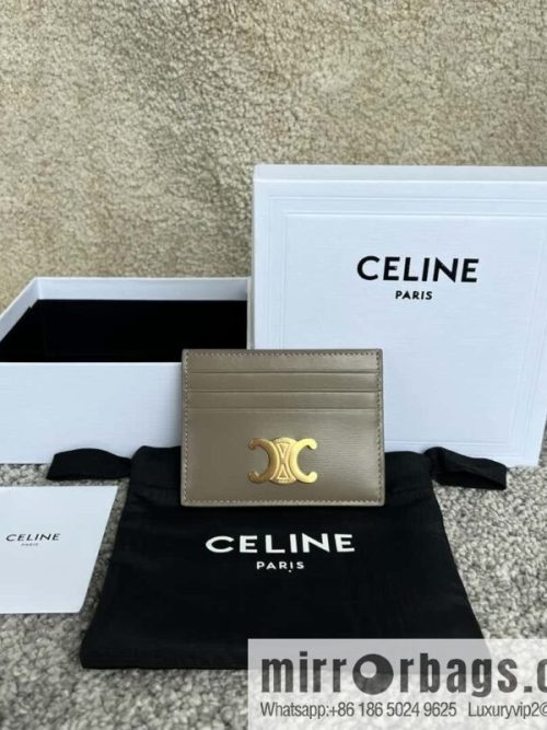 CELINE TRIOMPHE glossy cow leather (fabric) card holder 10L833 grey