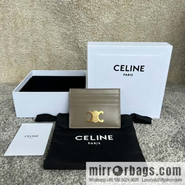 CELINE TRIOMPHE glossy cow leather (fabric) card holder 10L833 grey