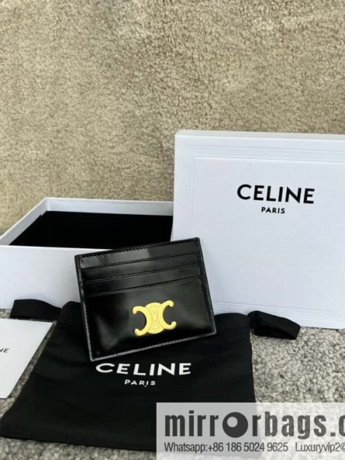 CELINE TRIOMPHE glossy cow leather (fabric) card holder 10L833 black