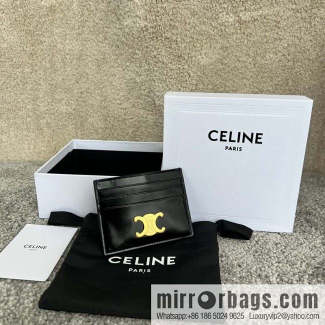 CELINE TRIOMPHE glossy cow leather (fabric) card holder 10L833 black