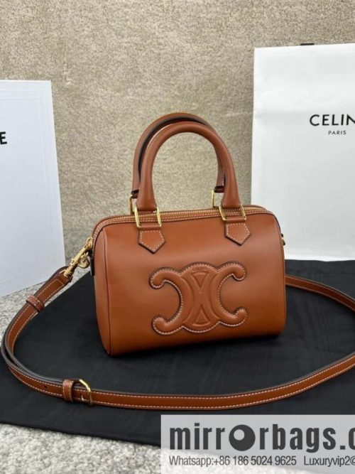 CELINE small smooth cow leather (fabric) Boston bag 113773 brown