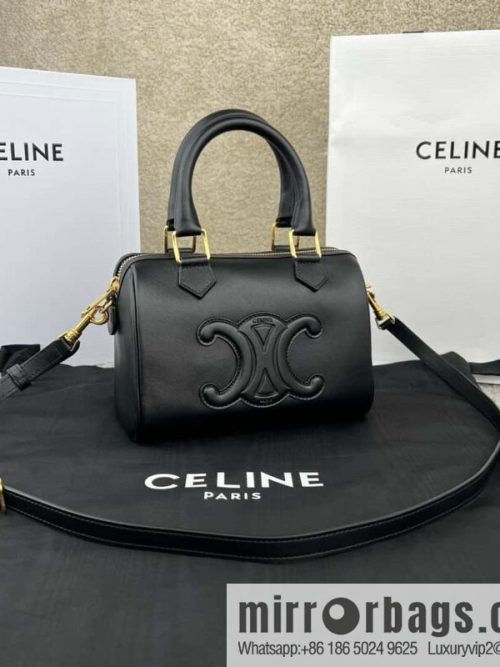CELINE small smooth cow leather (fabric) Boston bag 113773 black