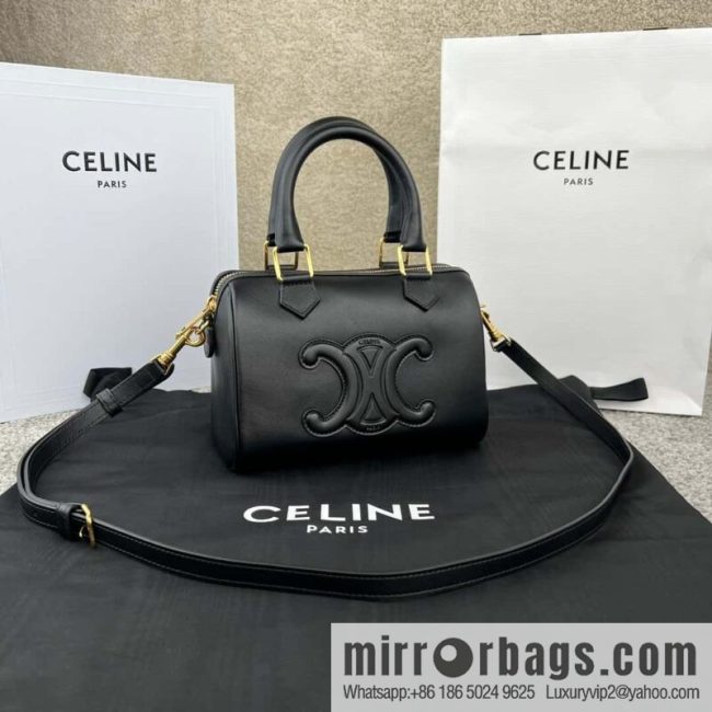 CELINE small smooth cow leather (fabric) Boston bag 113773 black