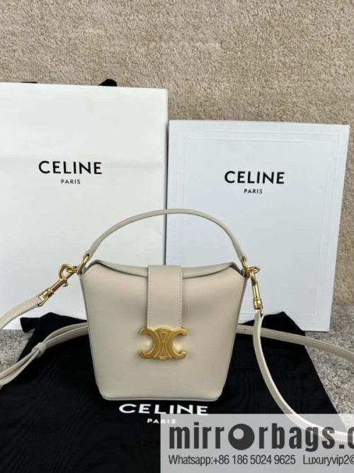CELINE TRIOMPHE mini smooth cow leather (fabric) bucket bag 10K943 meters white