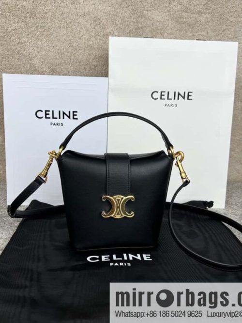 CELINE TRIOMPHE mini smooth cow leather (fabric) bucket bag 10K943 black
