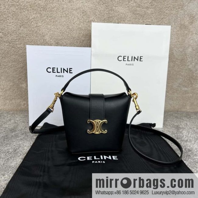 CELINE TRIOMPHE mini smooth cow leather (fabric) bucket bag 10K943 black
