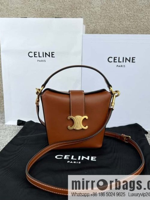 CELINE TRIOMPHE mini smooth cow leather (fabric) bucket bag 10K943 brown