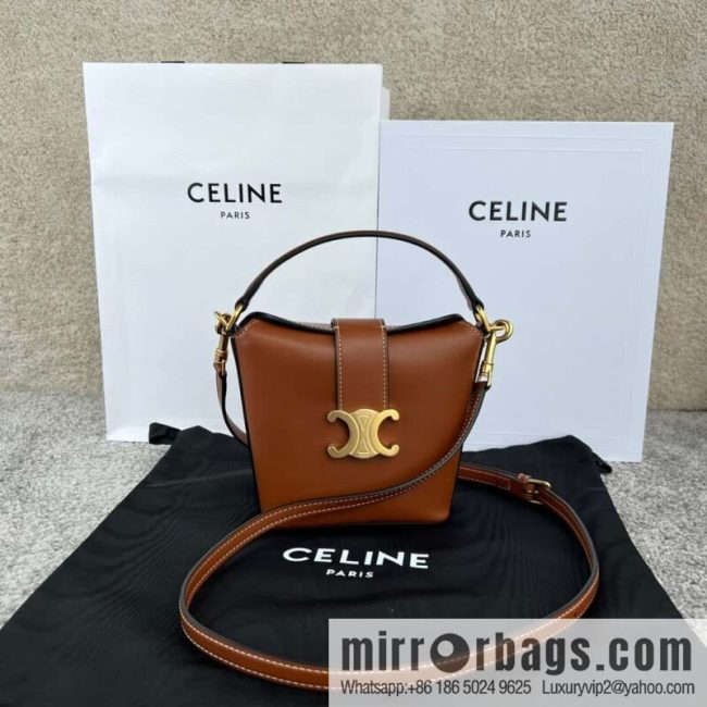 CELINE TRIOMPHE mini smooth cow leather (fabric) bucket bag 10K943 brown