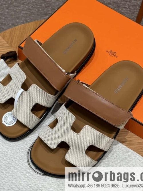 Hermès 225 CHYPRE SANDAL uncle shoes, brown patchwork/Ck37/gold/Cloth plain weave/Cloth/swift