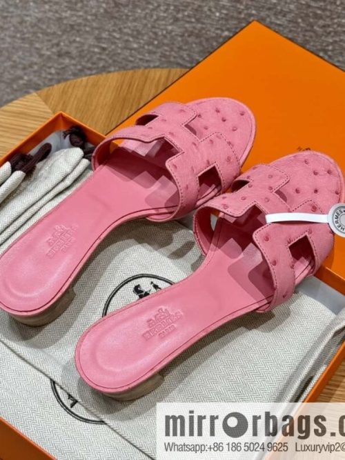 Hermès 185 Oasis High Heel Sandals, Bubble Powder/L4/Bubble gum Ostrich 🐦/Ostrich