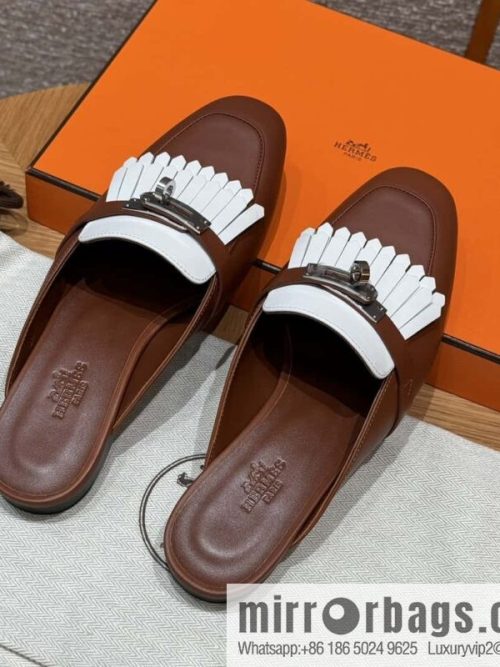 Hermès 192 Royal loafers, saddle brown/34/Favue/plain white/01/Blanc suede /goatskin