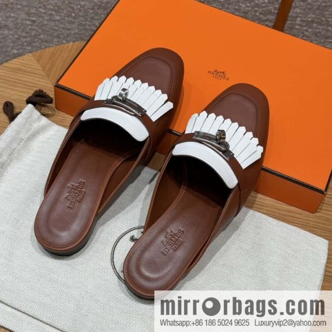 Hermès 192 Royal loafers, saddle brown/34/Favue/plain white/01/Blanc suede /goatskin