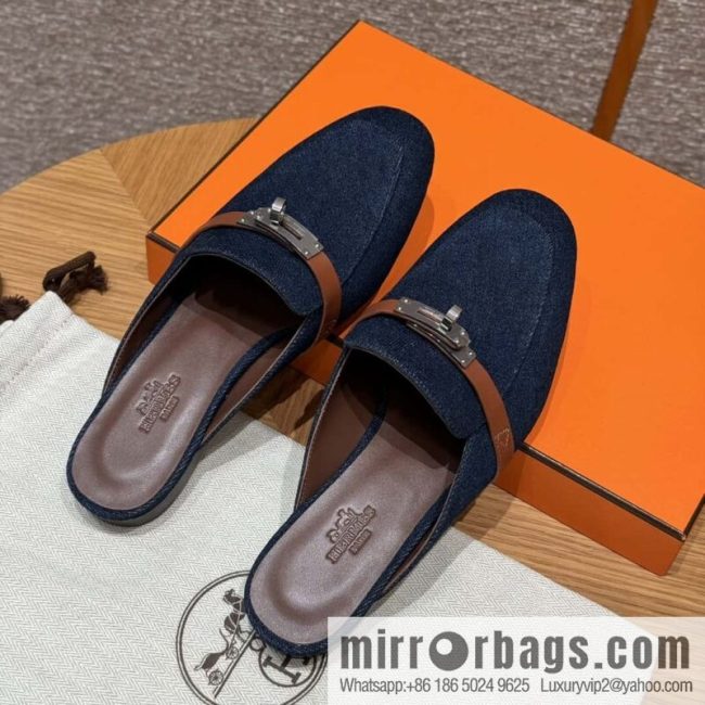 Hermès 188 OZ mule half trailers, cowboy blue/cowboy blue /Cowboy