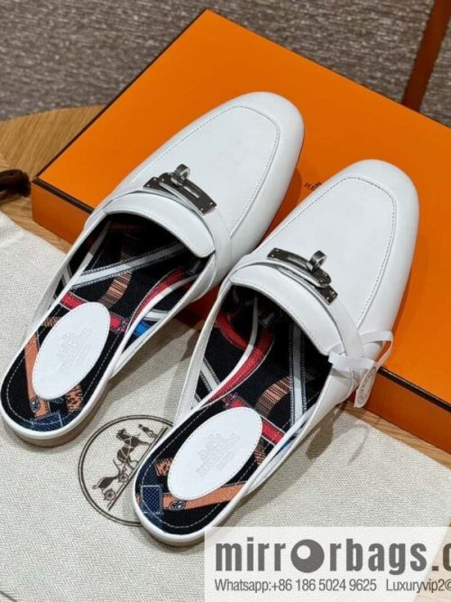 Hermès 188 OZ mules half trailers, pure white/01/Blanc goatskin/goatskin