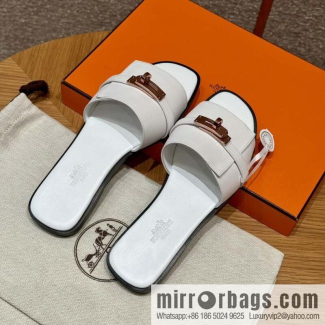 Hermès 183Kelly tow sandals Gigi50 white/01Blanc calfskin /calfskin