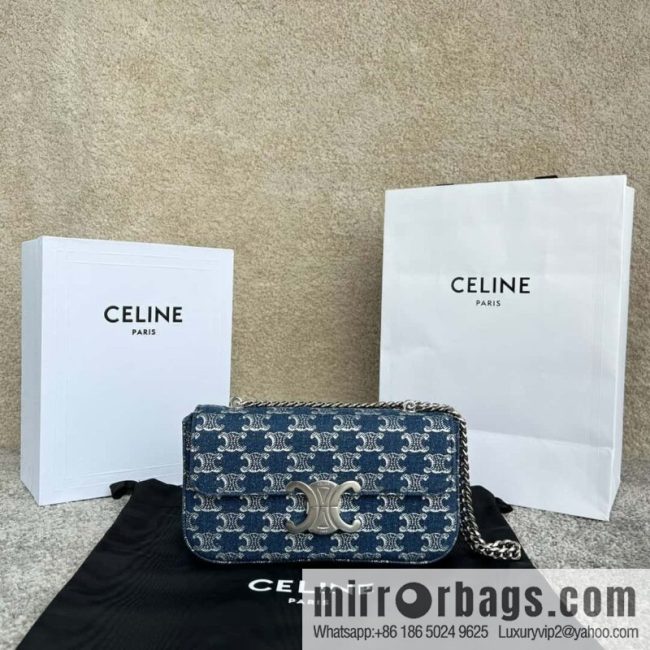 CELINE TRIOMPHE denim chain strap backpack 115202 denim