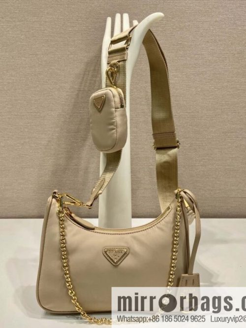 PRADA nylon Hobo hand carry/armpit bag 1BH204 apricot/gold hardware
