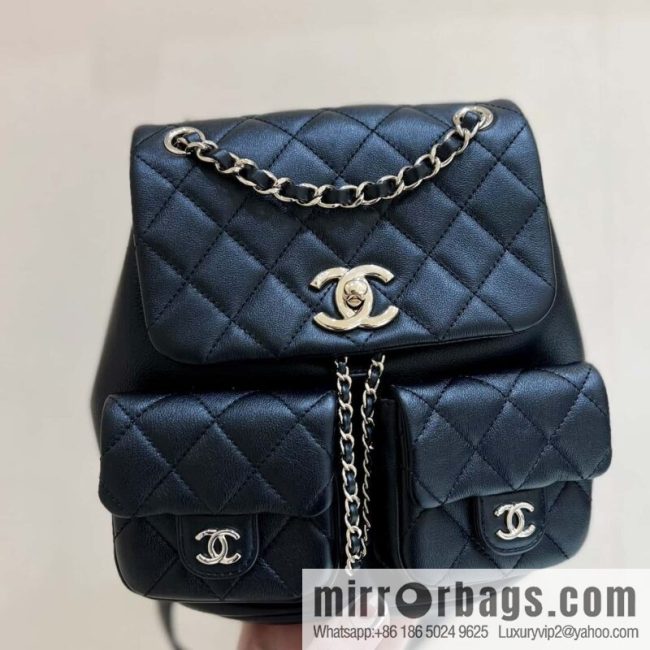 CHANEL 23P super hot frog double backpack AS3860 plain weave black