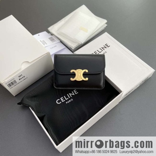 Celine TRIOMPHE shiny cow leather (fabric) flip card holder 10I582CPJ.04LU