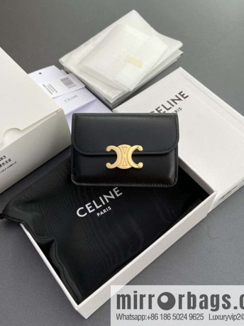 Celine TRIOMPHE shiny cow leather (fabric) flip card holder 10I582CPJ.04LU