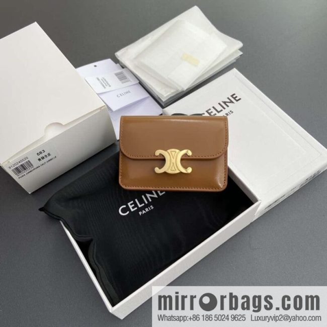 Celine TRIOMPHE shiny beef leather (fabric) flip card holder 10I 582 CPJ.04LU