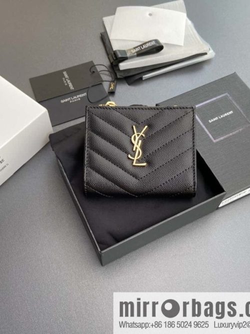 SAINT LAURENT YSL MATELASSE grained embossed leather (fabric) zipper double fold wallet 575879
