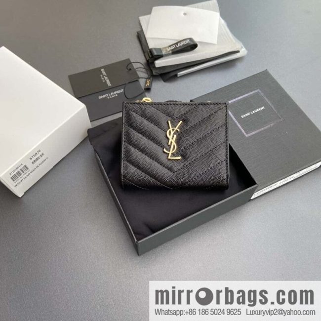 SAINT LAURENT YSL MATELASSE grained embossed leather (fabric) zipper double fold wallet 575879