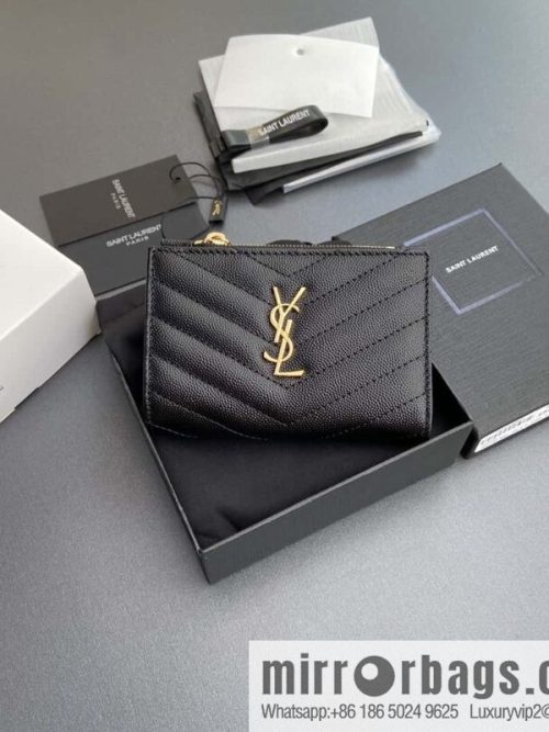 SAINT LAURENT YSL MATELASSE grain embossed leather (fabric) zipper double fold wallet 668287