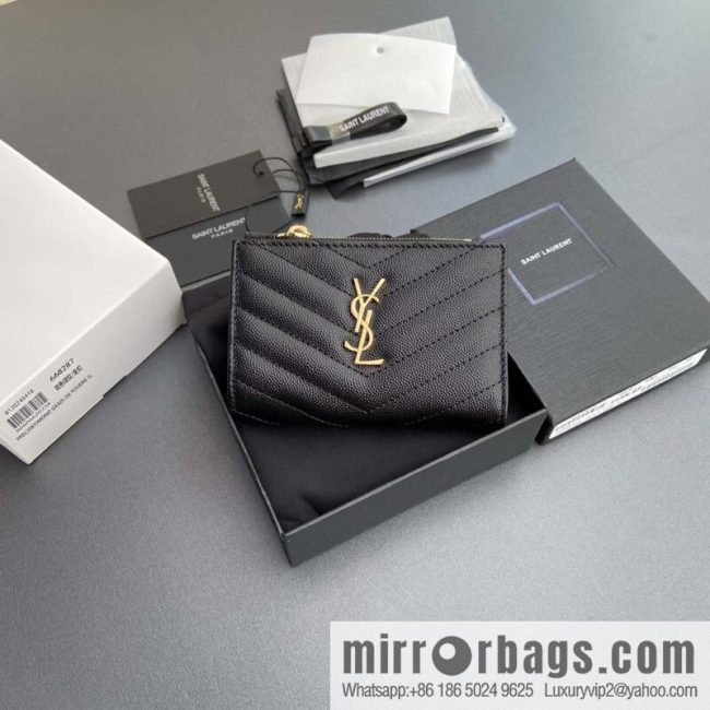 SAINT LAURENT YSL MATELASSE grain embossed leather (fabric) zipper double fold wallet 668287