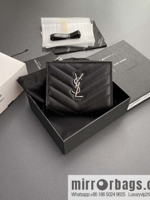 SAINT LAURENT YSL MATELASSE grained embossed leather (fabric) zipper double fold wallet 575879