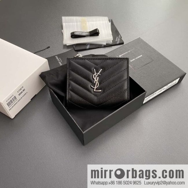 SAINT LAURENT YSL MATELASSE grained embossed leather (fabric) zipper double fold wallet 575879