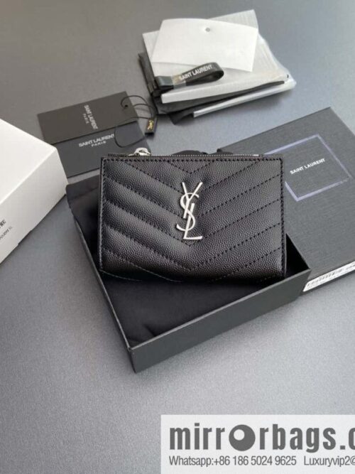 SAINT LAURENT YSL MATELASSE grain embossed leather (fabric) zipper double fold wallet 668287