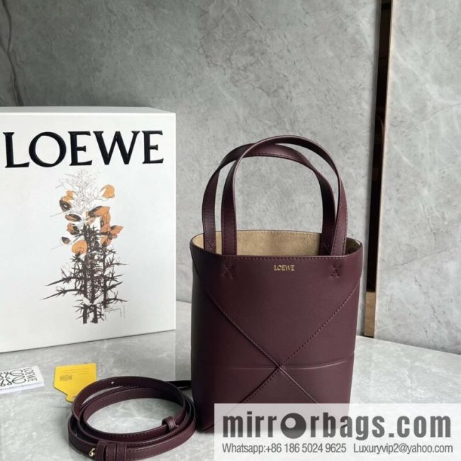 LOEWE puzzle folding series foldable tote bag 0695 burgundy