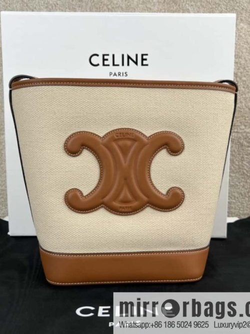 CELINE CUIR TRIOMPHE Small fabric cow leather (fabric) bucket bag 198242