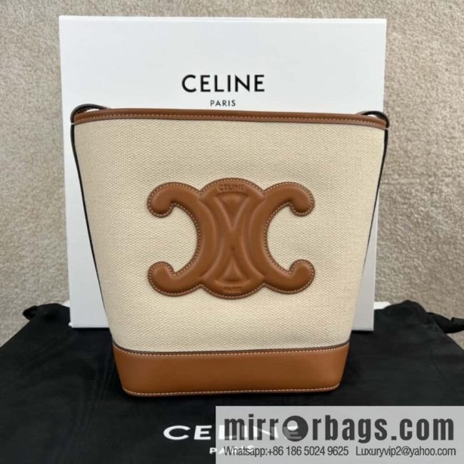 CELINE CUIR TRIOMPHE Small fabric cow leather (fabric) bucket bag 198242