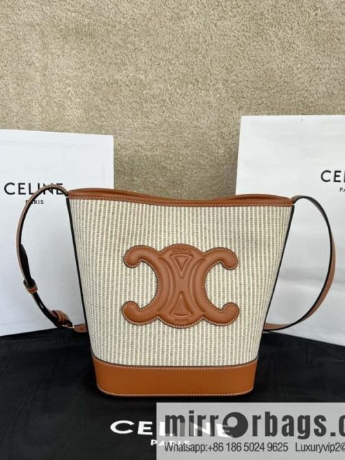 CELINE CUIR TRIOMPHE Small striped fabric leather bucket bag 198243