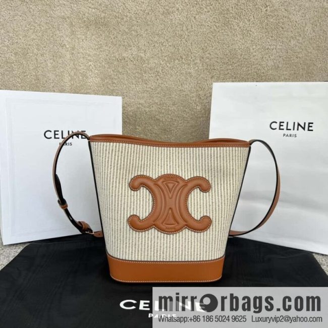 CELINE CUIR TRIOMPHE Small striped fabric leather bucket bag 198243