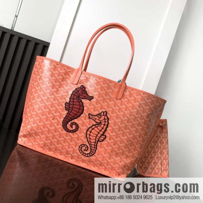 Goyard Goya Anjou small bag Goyardine canvas 020166M seahorse embroidery - coral powder tote bag shopping bag