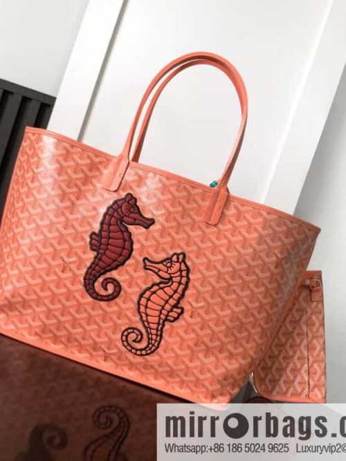 Goyard Goya Anjou small bag Goyardine canvas 020166M seahorse embroidery - coral powder tote bag shopping bag