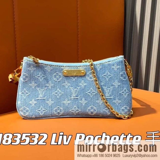 [Original single boutique] M83532 light blue denim chain strap armpit bag series Liv Pochette handbag