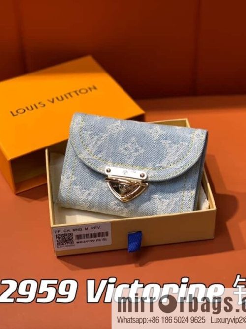 [Original order boutique] M82959 light blue denim tri-fold wallet series Victorine wallet (denim denim)