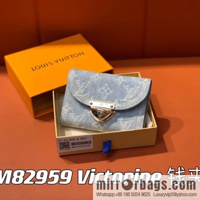 [Original order boutique] M82959 light blue denim tri-fold wallet series Victorine wallet (denim denim)