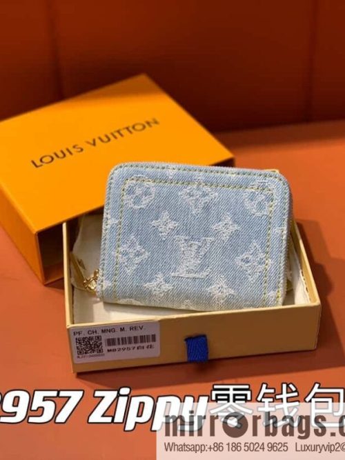 [Original single boutique] M82957 light blue denim, single zipper wallet series Zippy zero wallet wallet (Denning denim)