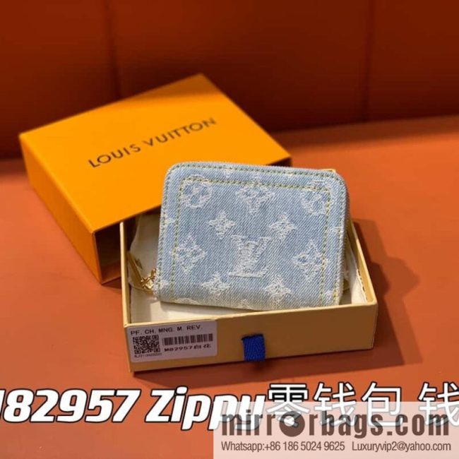 [Original single boutique] M82957 light blue denim, single zipper wallet series Zippy zero wallet wallet (Denning denim)