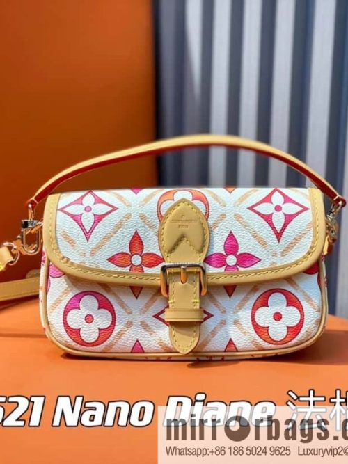 [Original order boutique] M83621 rose red printed mini baguette bag Nano Diane baguette handbag, rose red (2024 summer) By the Pool summer series