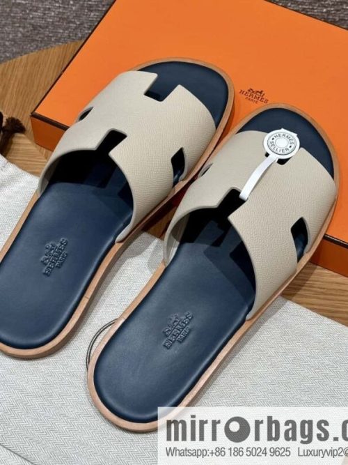 HERMES 182 Men\'s slippers Men\'s slippers Palmprint Calfskin/Epsom/Calfskin Milkshake White/ck10/Craie