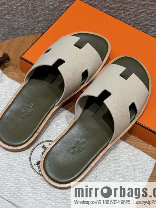 HERMES 182 Men\'s slippers Men\'s slippers Palmprint Calfskin/Epsom/Calfskin Milkshake White/ck10/Craie