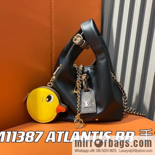 [Original single boutique] M11387 black full leather (with little yellow duck) variable code chip version, small shopping bag series ATLANTIS BB handbag